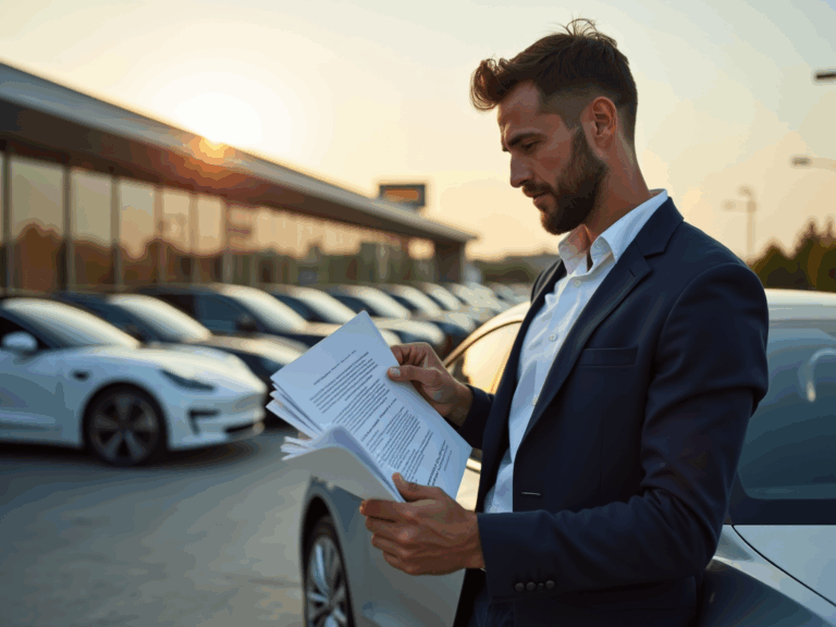 homme-en-blaser-brochures-concessionnaire-voiture-golden-hour