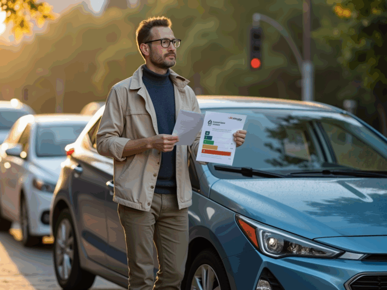 homme-rapports-ecologiques-voiture-hybride-matin